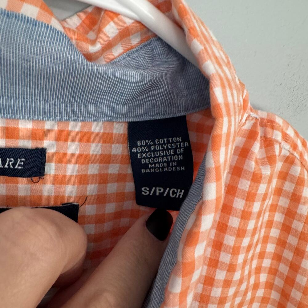 Chaps Easy Care Orange & White Gingham Button Down Shirt Men's Size Small - Picture 4 of 6